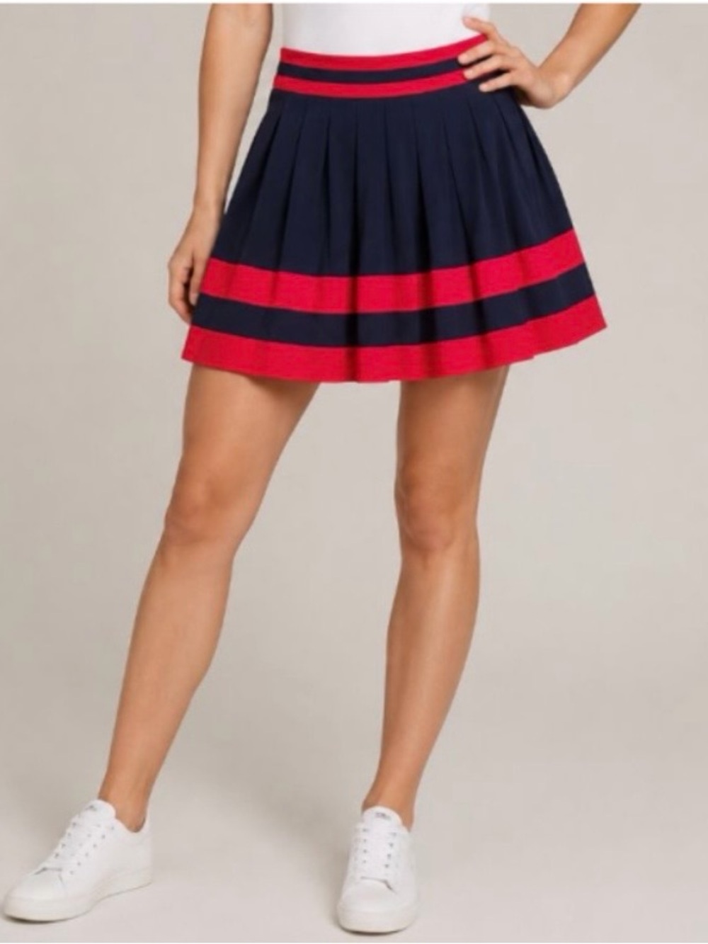 NWT TOMMY HILFIGER Pleated Navy and Red Mini Skirt